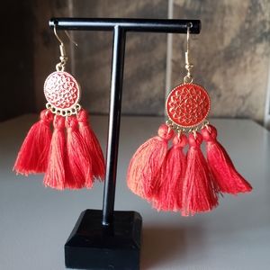 Red Tassel Drop Earrings